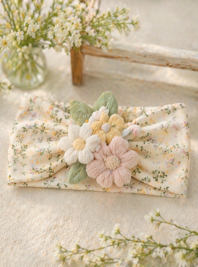 Boutique-Ready Pastel Floral Baby Plush Doll Headband for Spring Gift Collections