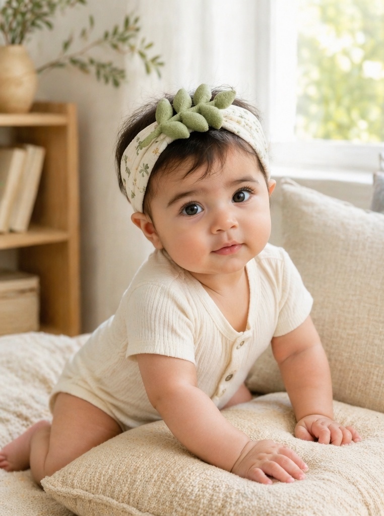 Soft Eucalyptus Leaf Baby Plush Doll Headband for Nature-Inspired Boutique Displays