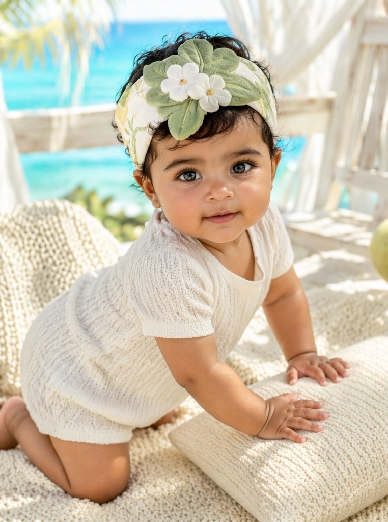 Photo-Ready Tropical Floral Baby Plush Doll Headband for Premium Baby Boutique Collections