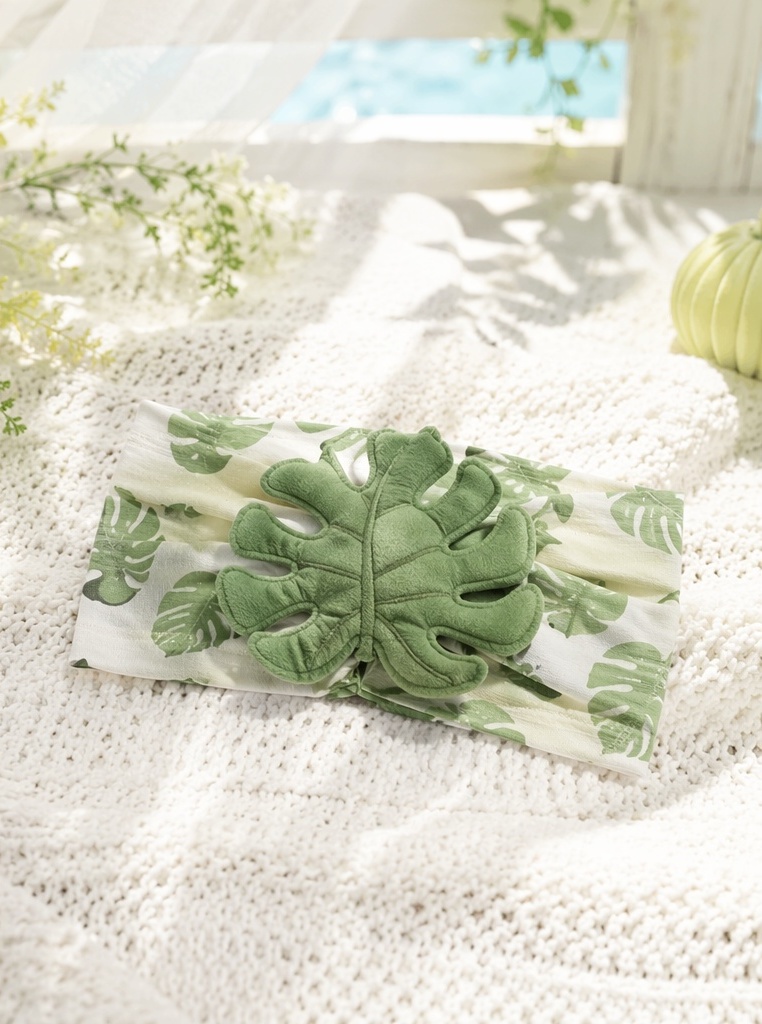 Retail-Friendly Monstera Print Baby Plush Doll Headband for Tropical Baby Fashion Lines