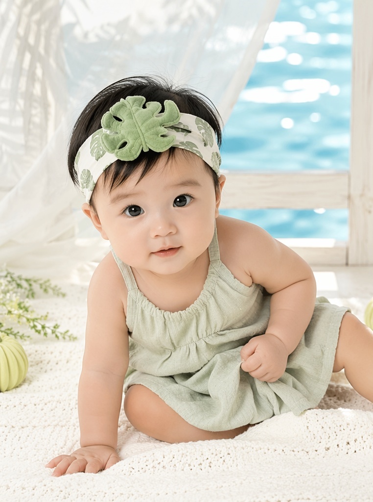 Retail-Friendly Monstera Print Baby Plush Doll Headband for Tropical Baby Fashion Lines