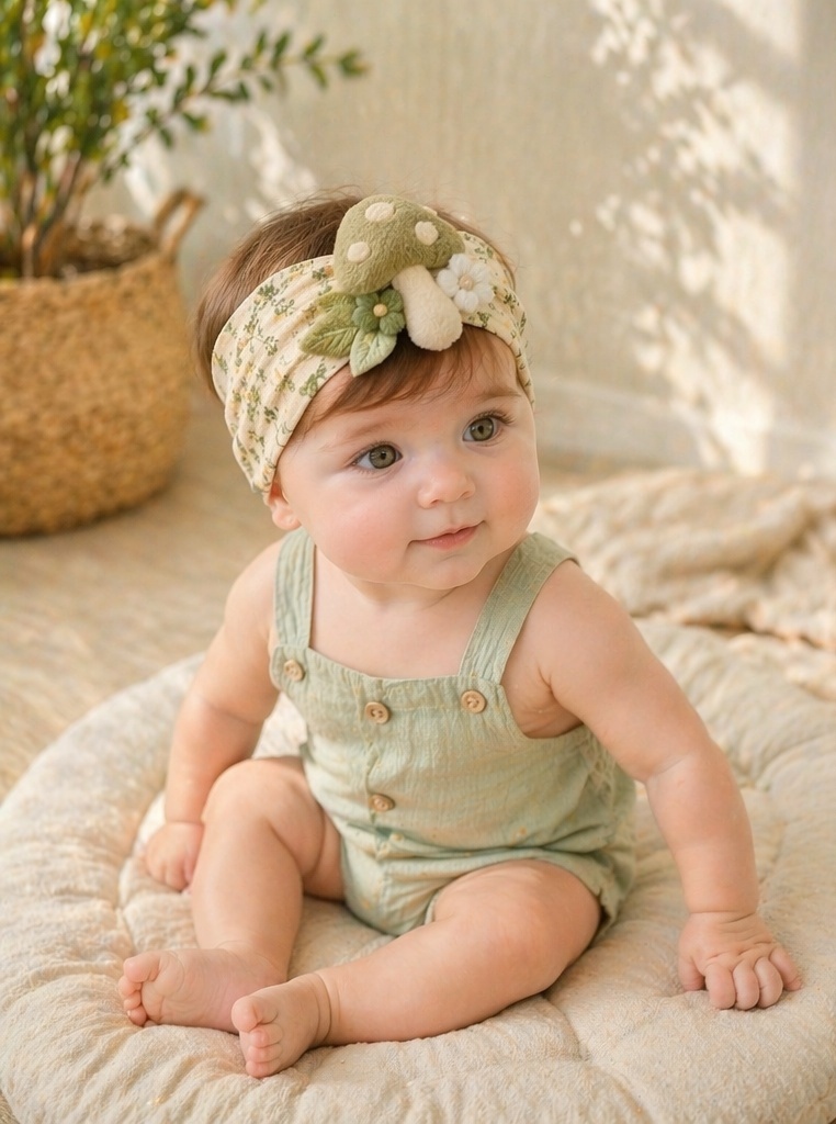 Whimsical Mushroom Baby Plush Doll Headband for Storybook-Themed Retail Collections