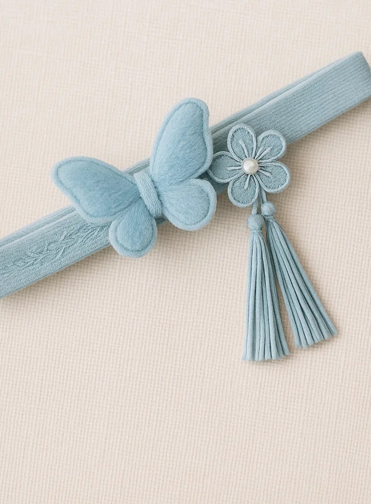 Baby Blue Butterfly and Tassel Headband with Flower Accent