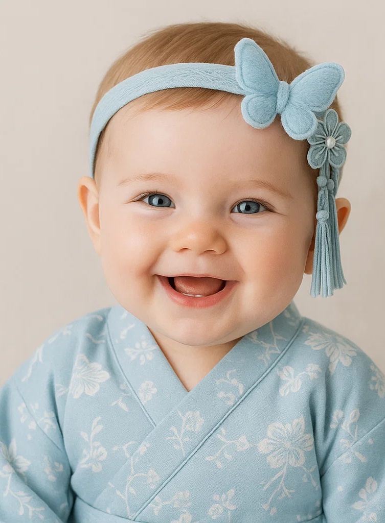 Baby Blue Butterfly and Tassel Headband with Flower Accent