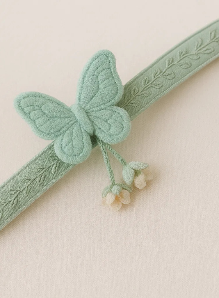 Green Butterfly Baby Headband with Dangling Floral Charms