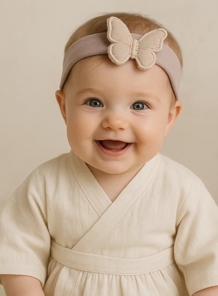 Beige Butterfly Baby Headband with Soft Embroidered Band
