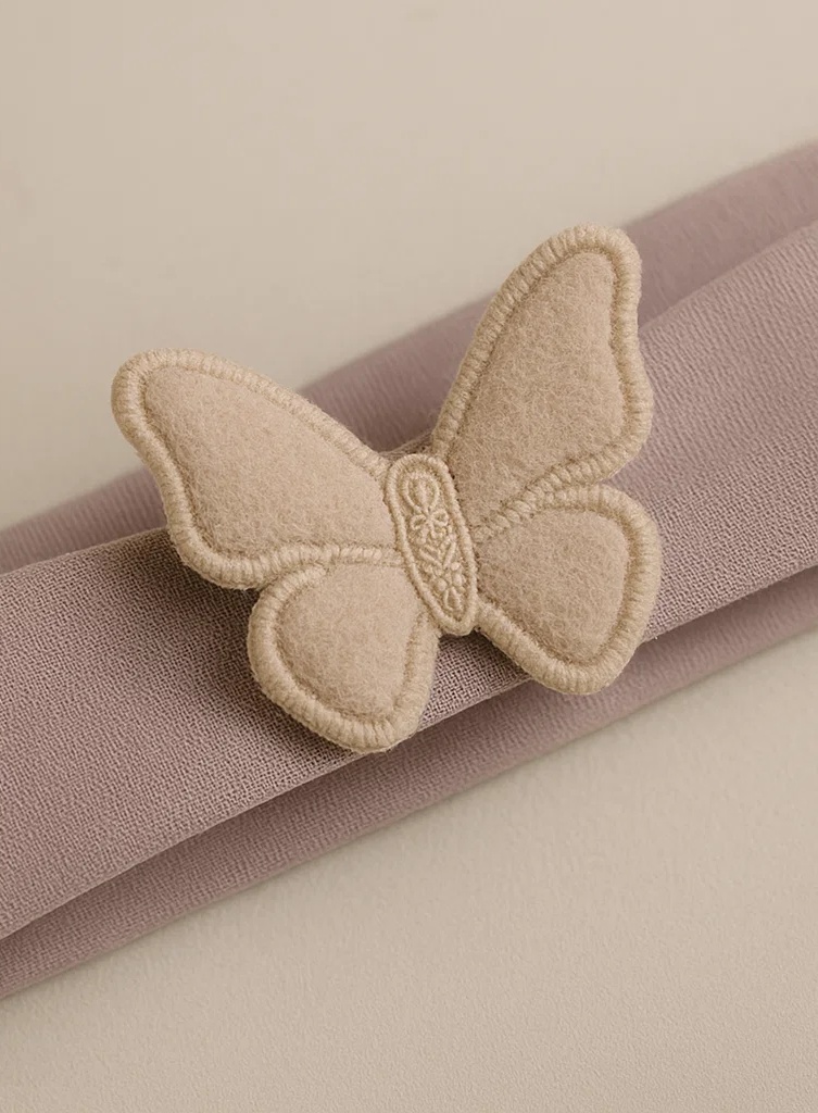 Beige Butterfly Baby Headband with Soft Embroidered Band