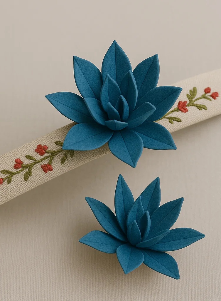 Blue Lotus Baby Headband with Embroidered Floral Band