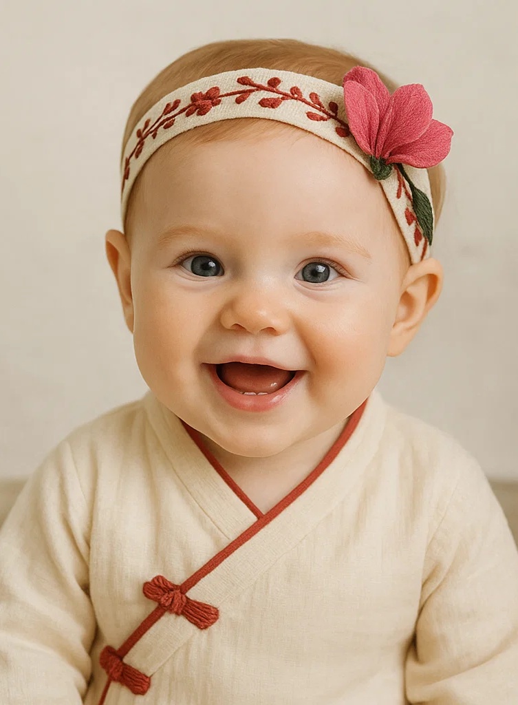 Handmade Embroidered Floral Baby Headband - Sakura Petal Design