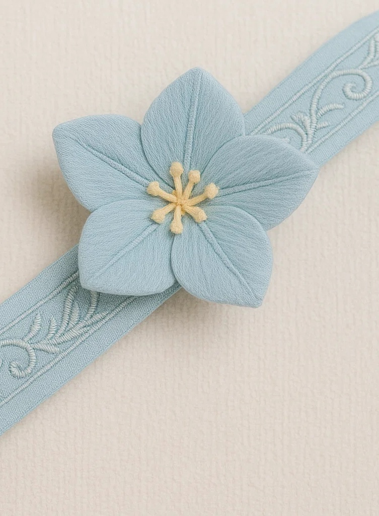 Light Blue Baby Headband with 3D Flower and Embroidered Band