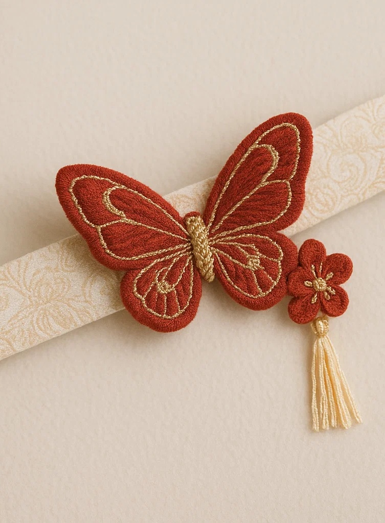 Red Butterfly Embroidered Baby Headband – Traditional Style