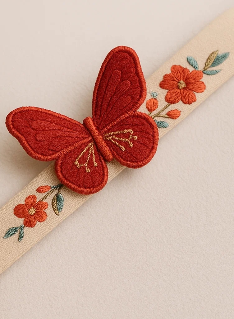 Traditional Butterfly Baby Headband with Tassel and Red Flower – Handmade