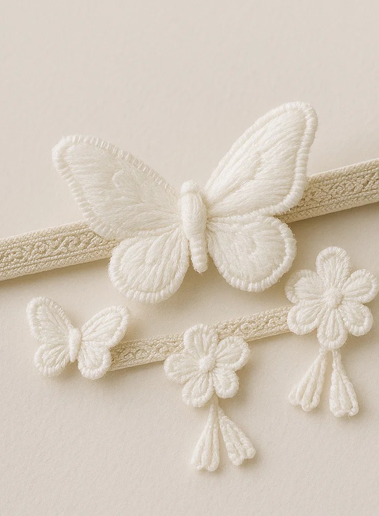 Ivory Butterfly & Flower Baby Headband - Soft, Minimalist Elegance