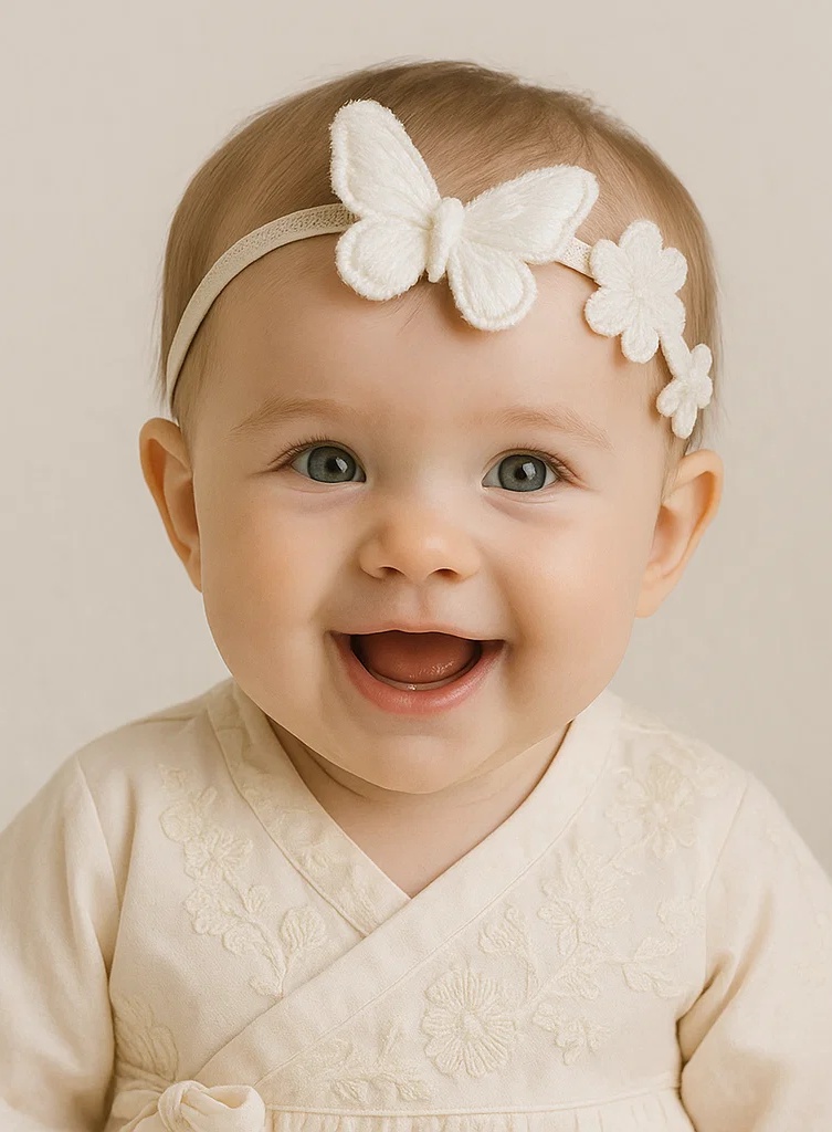 Ivory Butterfly & Flower Baby Headband - Soft, Minimalist Elegance