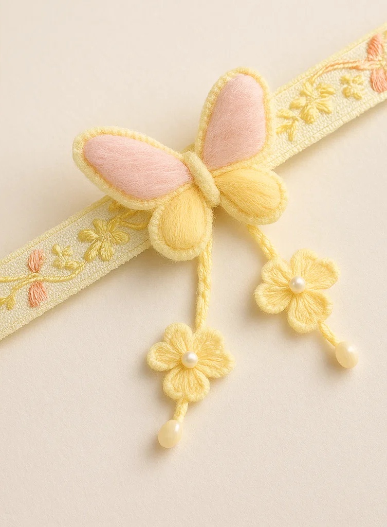 Yellow Baby Headband with 3D Butterfly and Floral Embroidery