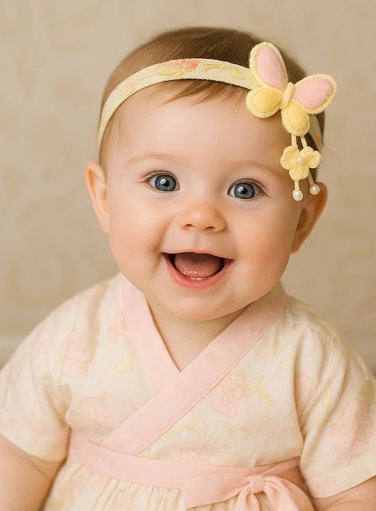 Yellow Baby Headband with 3D Butterfly and Floral Embroidery