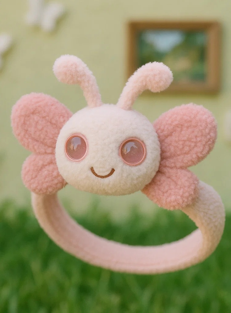 Cinta de cabeza rosa de felpa para bebé con mariposa | Accesorio de moda para bebé lindo y juguetón