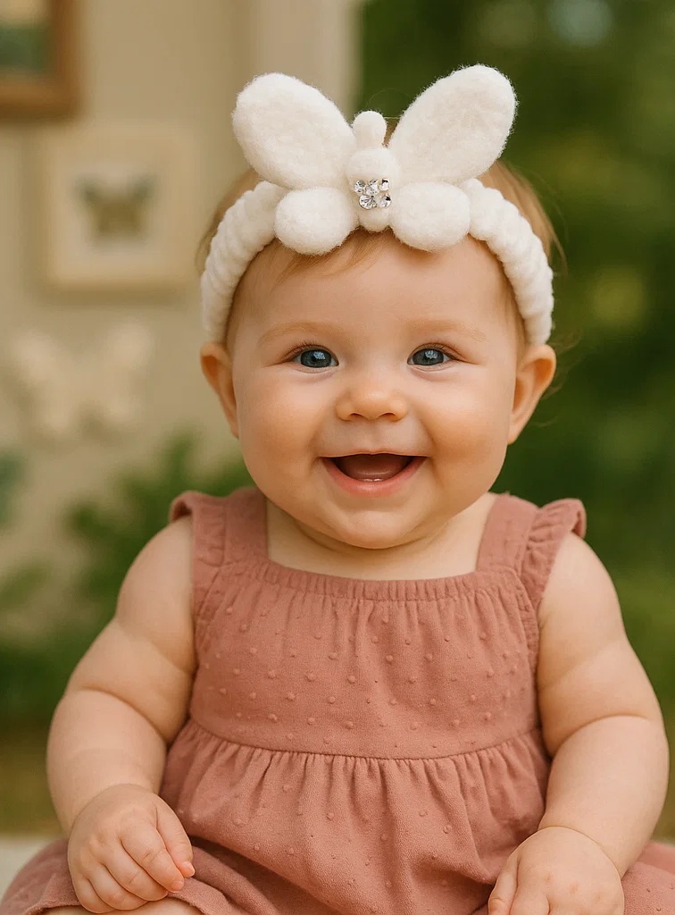 White Butterfly Baby Headband with Crystal Accents | Elegant Baby Fashion Accessory