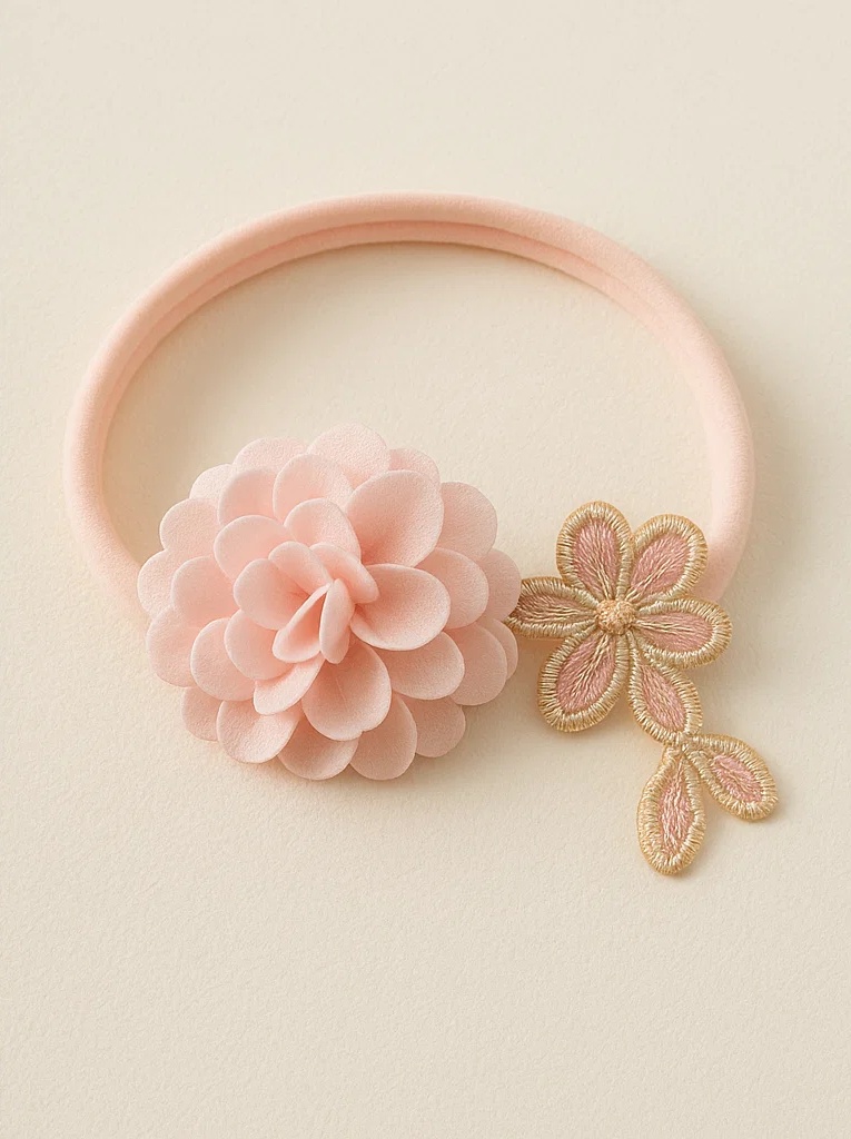 Bandeau bébé élégant rose à fleurs – Accessoire cheveux élastique doux