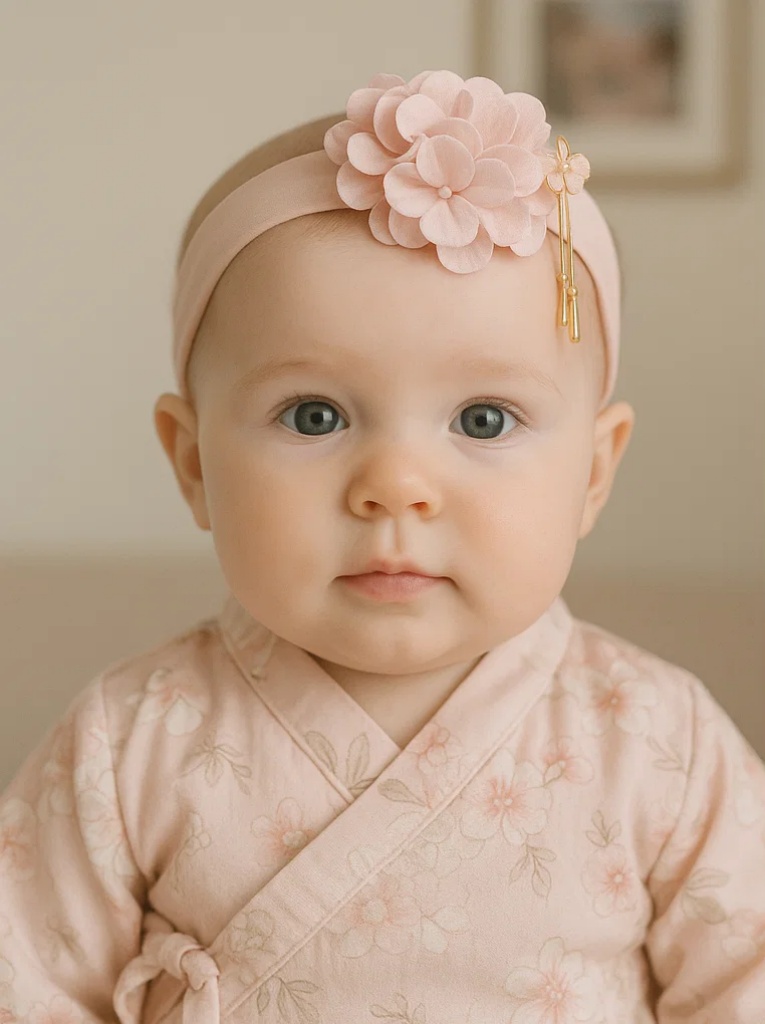 Diadema rosa para bebé con doble flor – Diseño suave y femenino