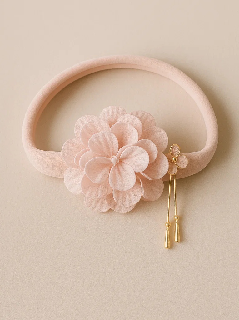 Diadema rosa para bebé con doble flor – Diseño suave y femenino