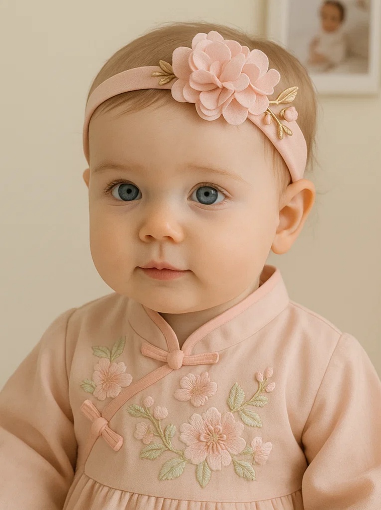 Elegant Pink Floral Baby Headband – Soft Elastic Hair Accessory