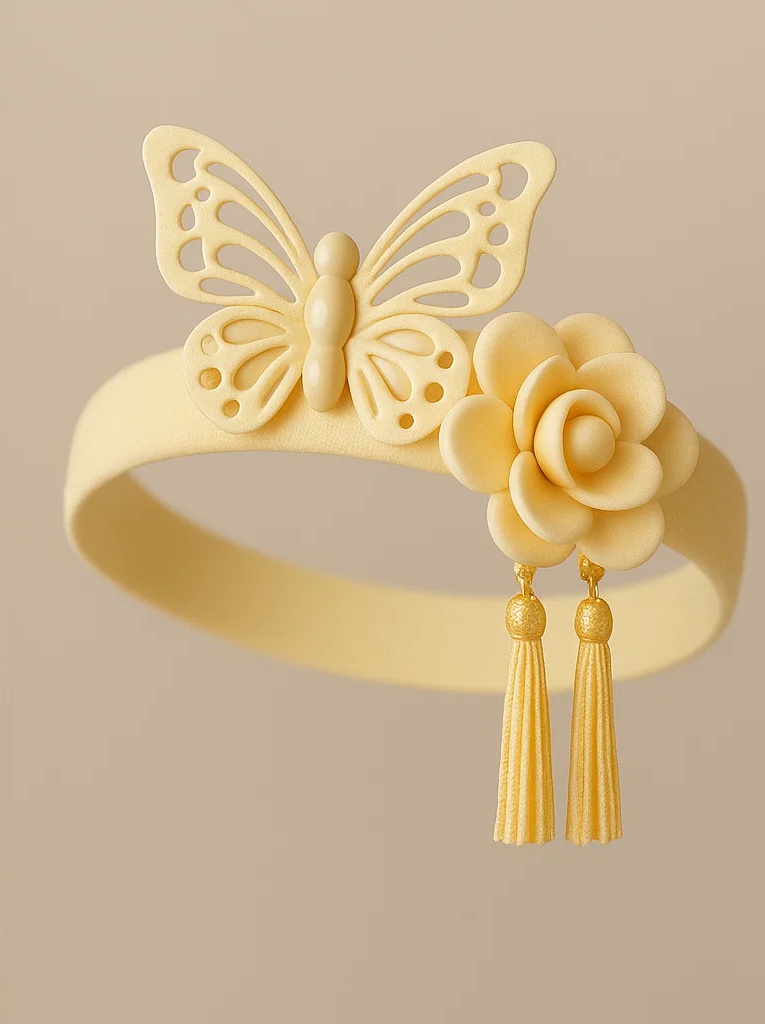 Yellow Butterfly & Flower Plush Baby Headband – Soft Elastic Infant Hairband