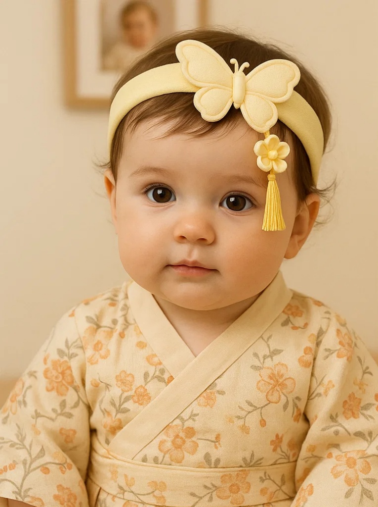 Elegant Yellow Butterfly Baby Headband – Soft Elastic Hair Accessory