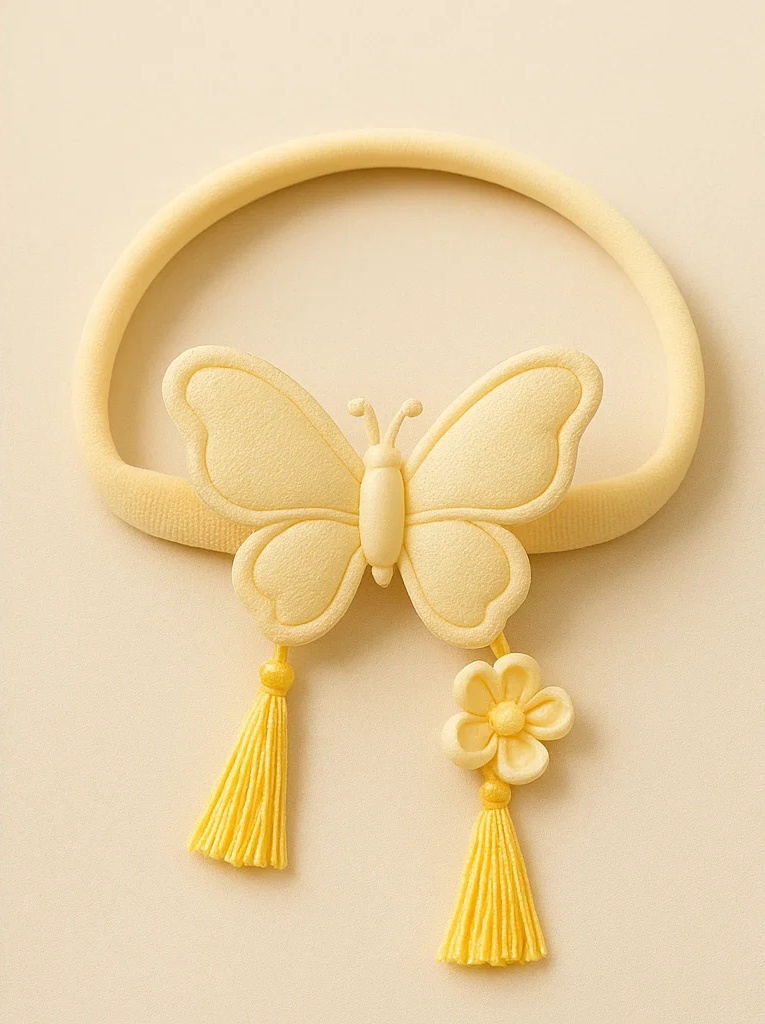 Elegant Yellow Butterfly Baby Headband – Soft Elastic Hair Accessory