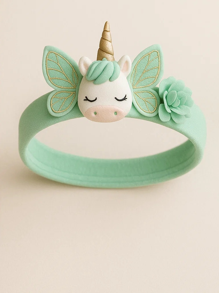 Mint Unicorn Baby Headband – Soft Plush Hairband with 3D Wings and Flower