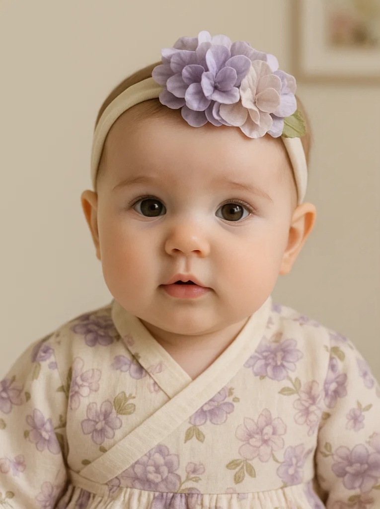Pastel Floral Baby Headband – Soft Elastic Hairband with Layered Fabric Blossoms