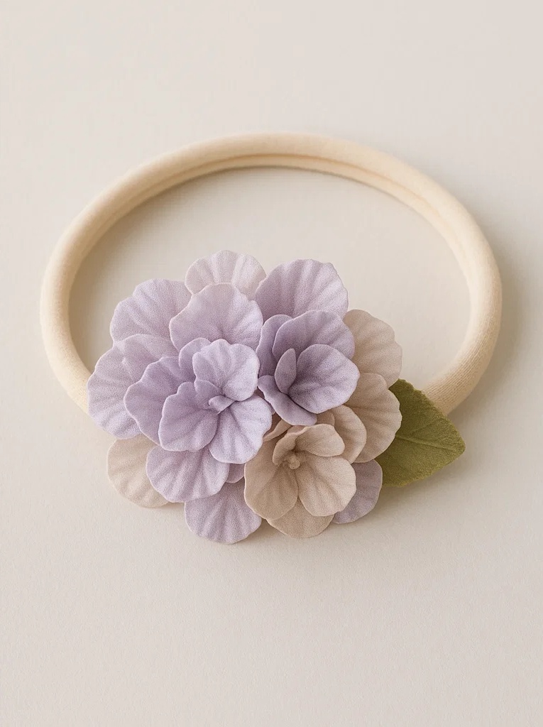 Pastel Floral Baby Headband – Soft Elastic Hairband with Layered Fabric Blossoms