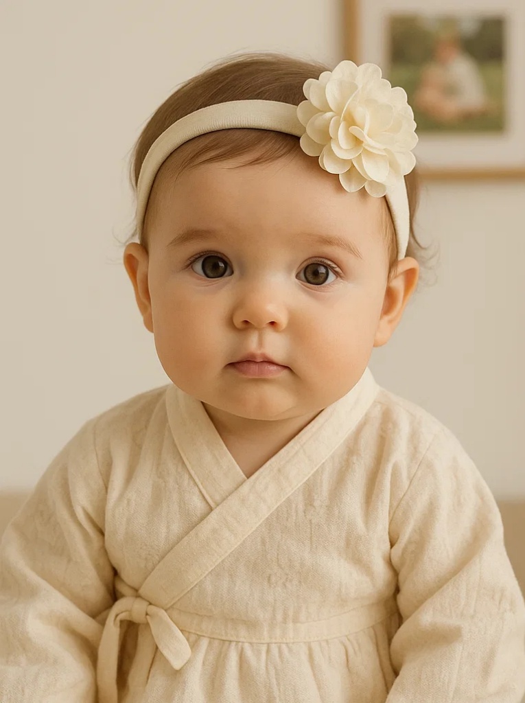 Elegant Cream Flower Baby Headband – Soft Elastic Newborn Hair Accessory