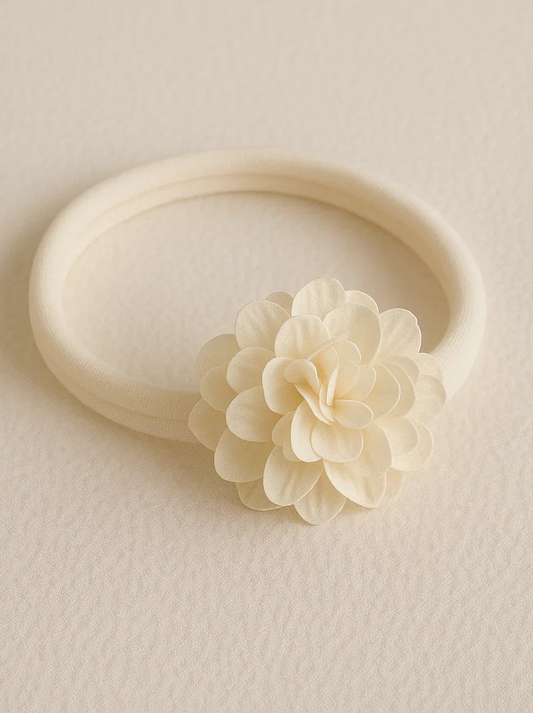 Elegant Cream Flower Baby Headband – Soft Elastic Newborn Hair Accessory
