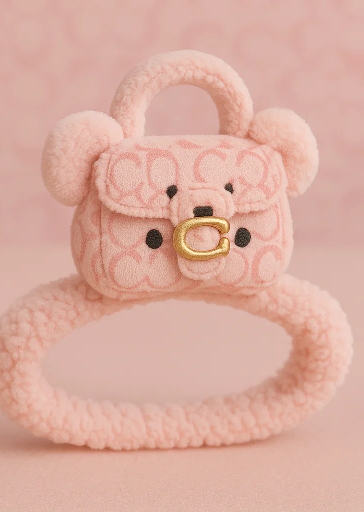 Pink Fendi Plush Bag Headband for Newborns and Infants - Cute Baby Accessory