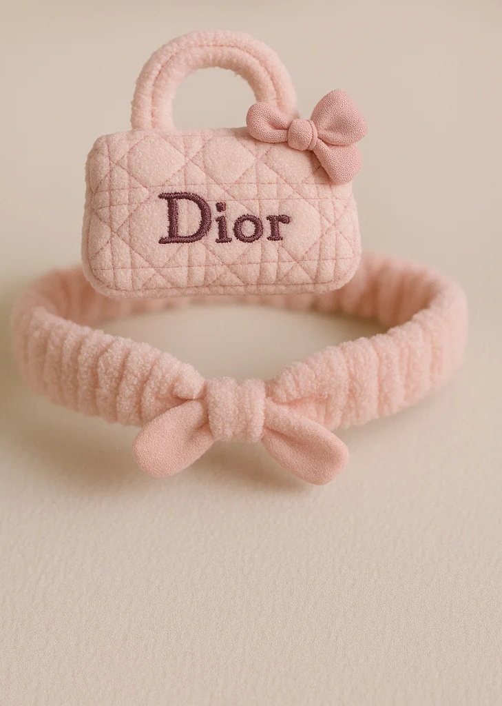 Diadema de Peluche Dior Oso Rosa para Recién Nacidos y Bebés - Accesorio bebé adorable