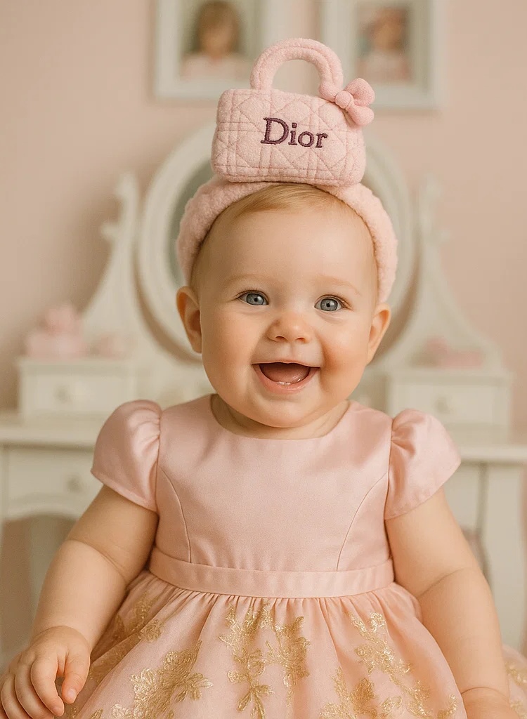 Diadema de Peluche Dior Oso Rosa para Recién Nacidos y Bebés - Accesorio bebé adorable