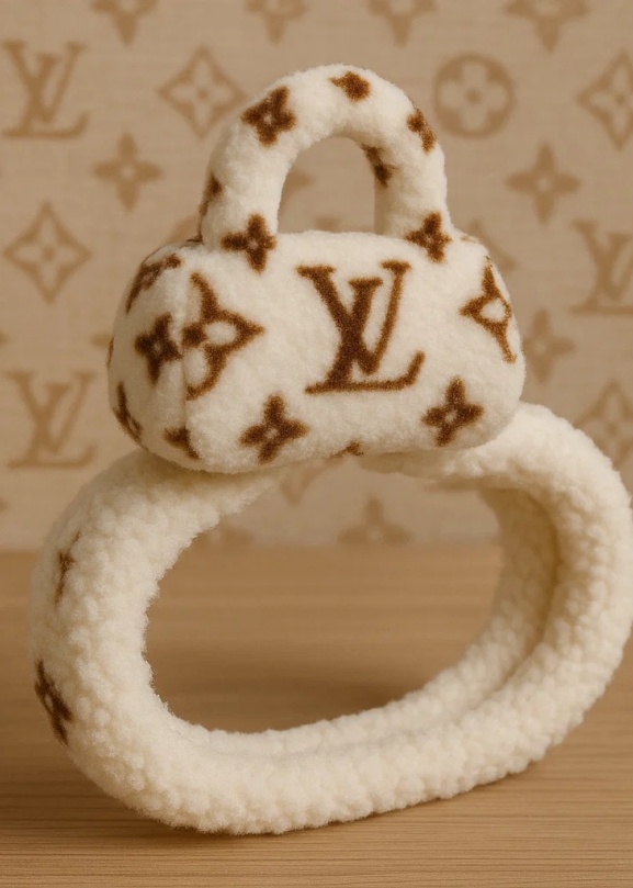 Luxury LV-Inspired Plush Baby Headband with Mini Handbag Design