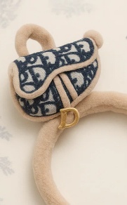 Dior-Inspired White Bouclé Plush Baby Headband with Gold CD Mini Bag