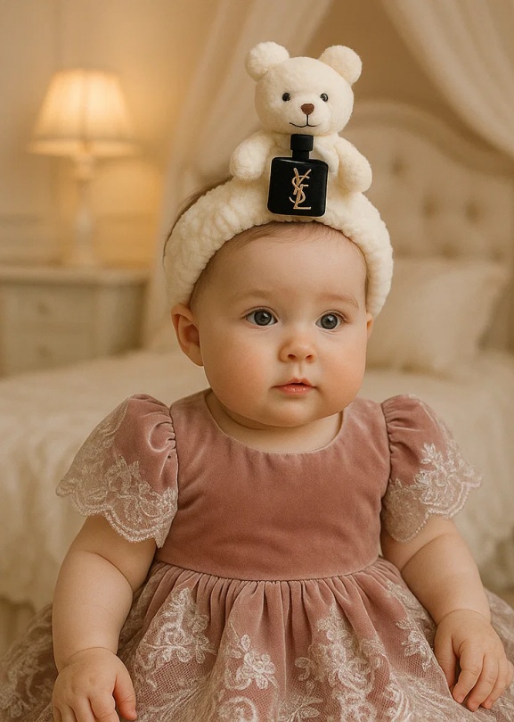 Plush Bear Baby Headband with YSL Perfume Bottle Design