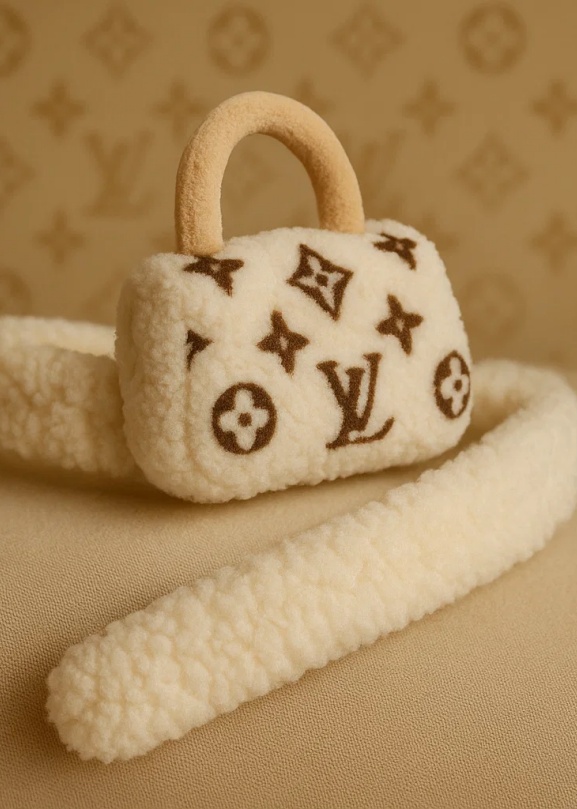 Cute Plush Baby Headband with Detachable Louis Vuitton Inspired Bag - Soft and Cozy Hair Accessory for Infants