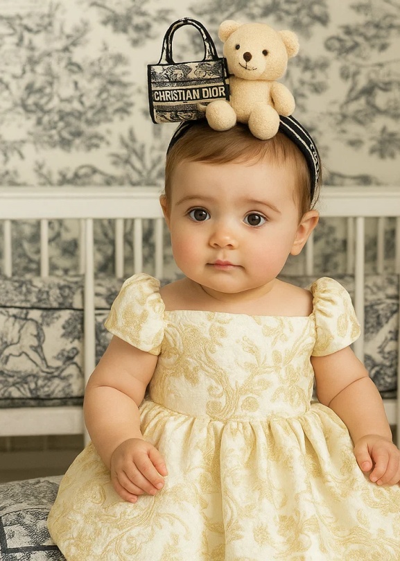 Cute diadema de peluche para bebé con bolso inspirado en Christian Dior y osito de peluche | Accesorio de cabello suave y cómodo para bebés