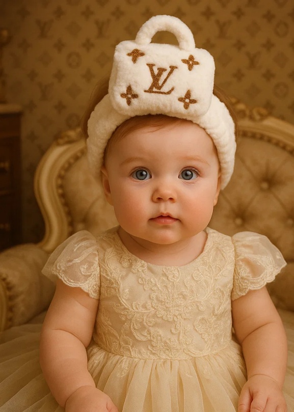 LV-Inspired Plush Baby Headband - Soft and Stylish for Infants