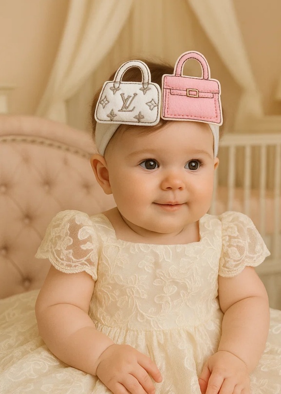 Flat Felt Designer-Inspired Baby Headband - Dual Mini Bags