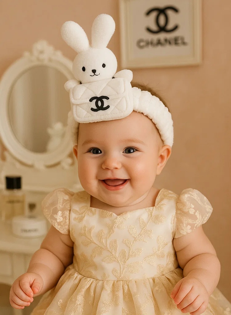 Chanel Rabbit Plush Bag Headband - White - Cute Baby Doll Accessory