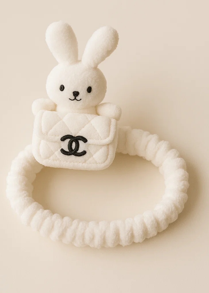 Chanel Rabbit Plush Bag Headband - White - Cute Baby Doll Accessory