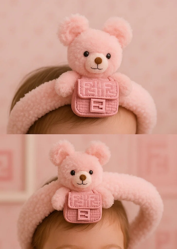 Faixa de Cabelo Chanel Urso de Pelúcia Rosa para Recém-nascidos e Bebês - Acessório fofo para bebês