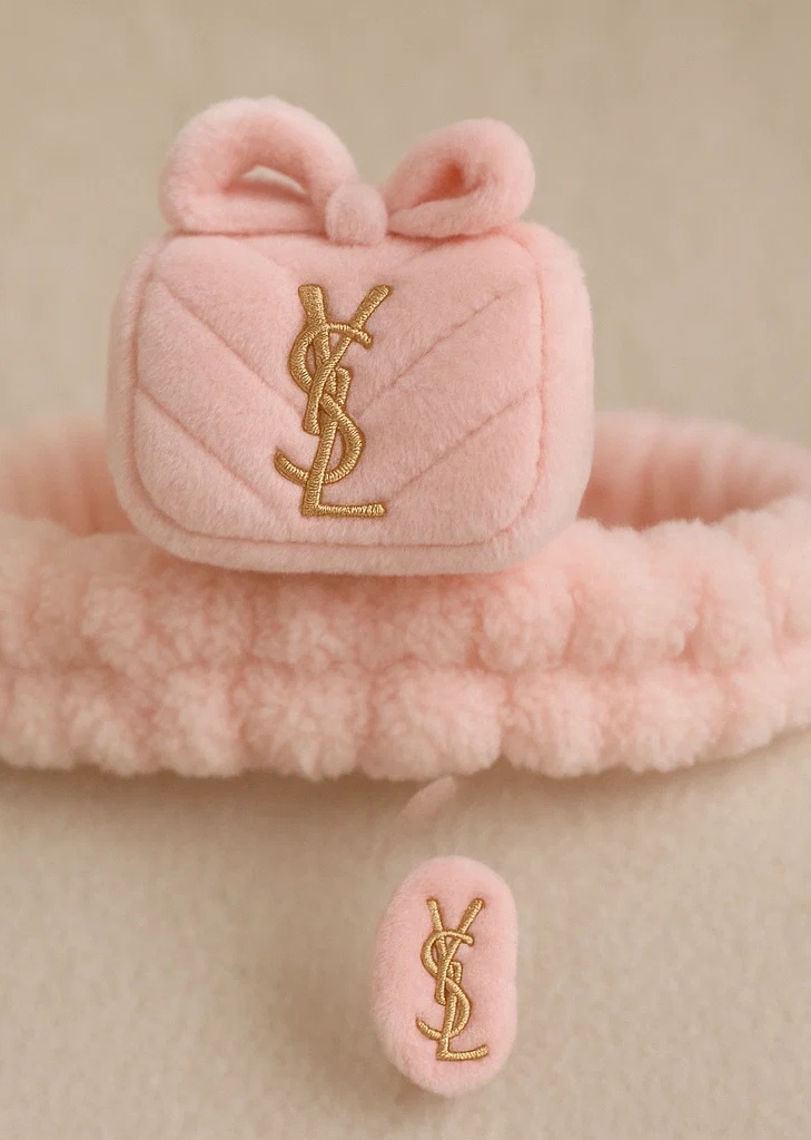 Pink YSL Plush Doll Bag Headband for Newborns and Infants - Stylish Baby Accessory