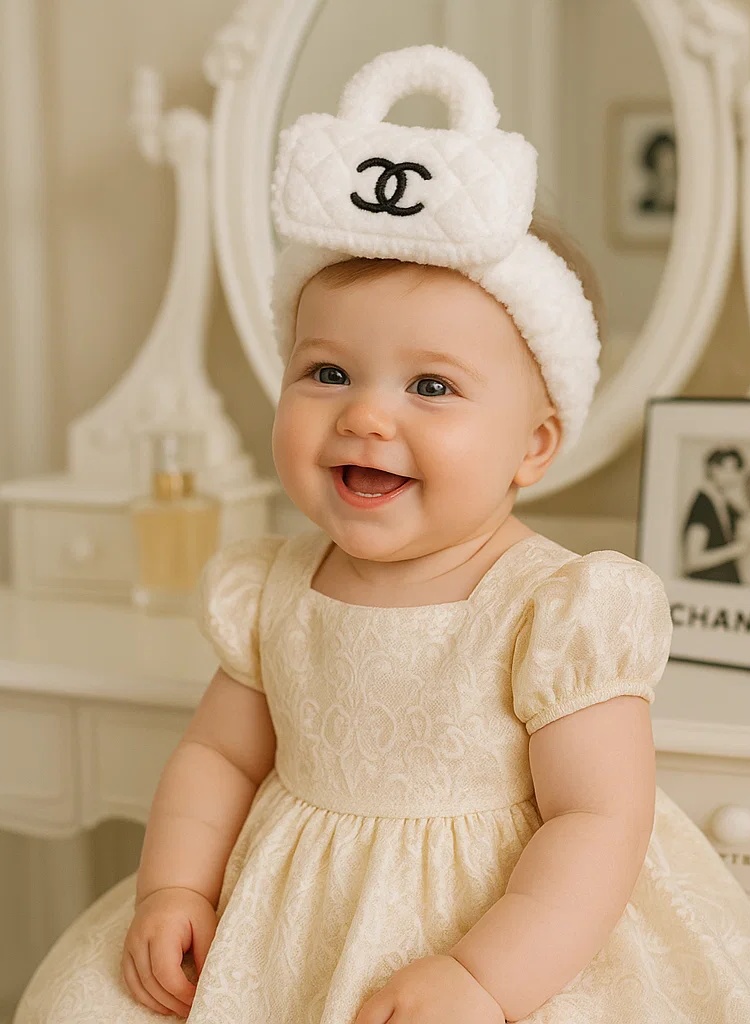 Chanel-Inspired Plush Baby Headband - Soft and Stylish for Infants