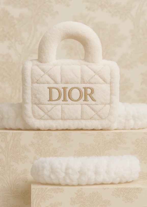 Dior-inspiriertes graues Monogramm-Plüsch-Stirnband für Babys | Designer-Minitaschen-Stirnband für Mädchen